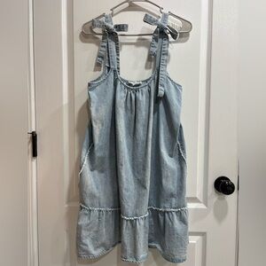 New In Boutique Bow Overall Dress, Raw Hem Details, Medium